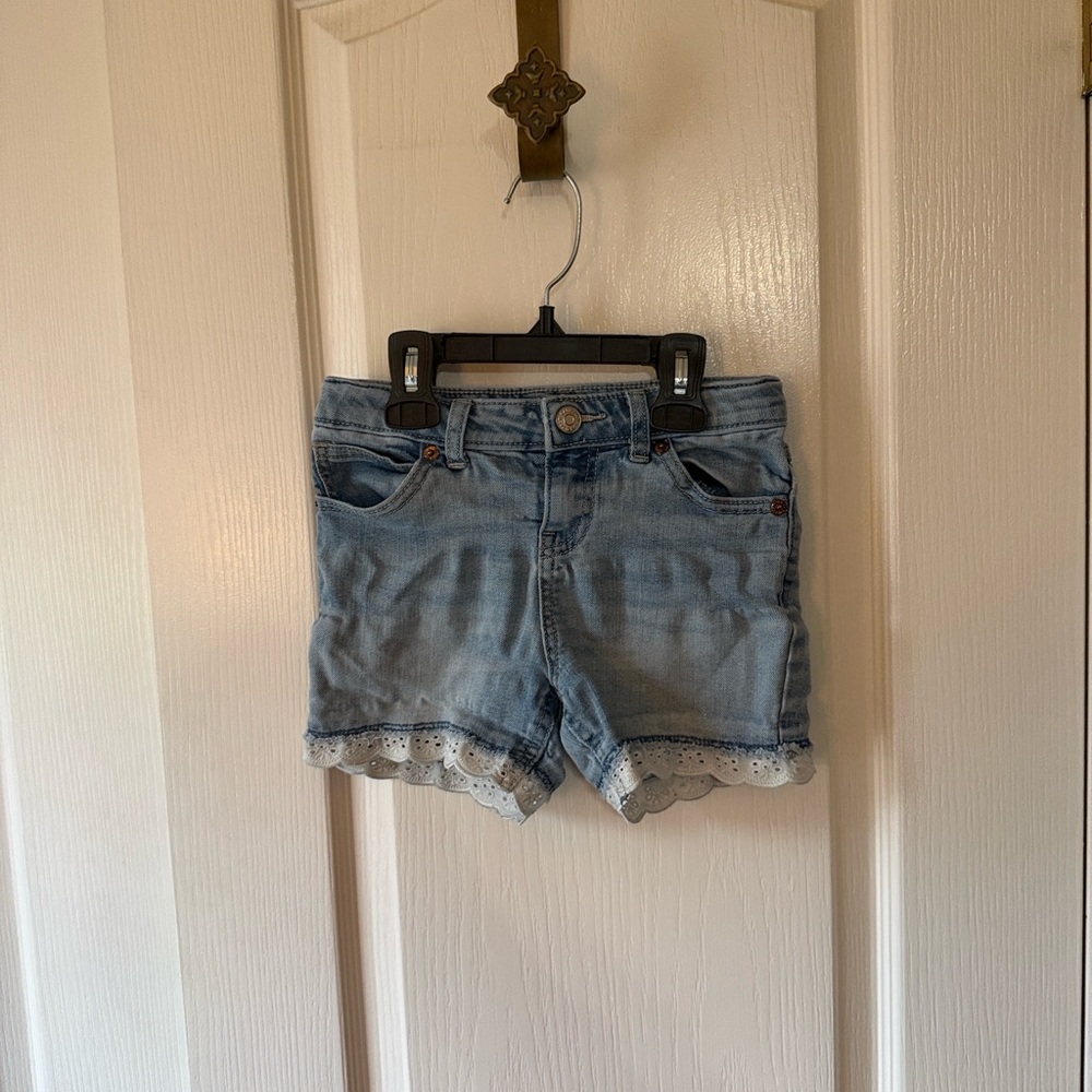 Cat & Jack Light Blue Jean Shorts with Lace Trim